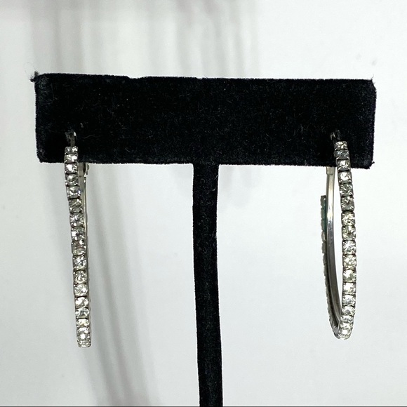 Beautiful white rhinestone evening hoop earrings with lever backs - Picture 2 of 3